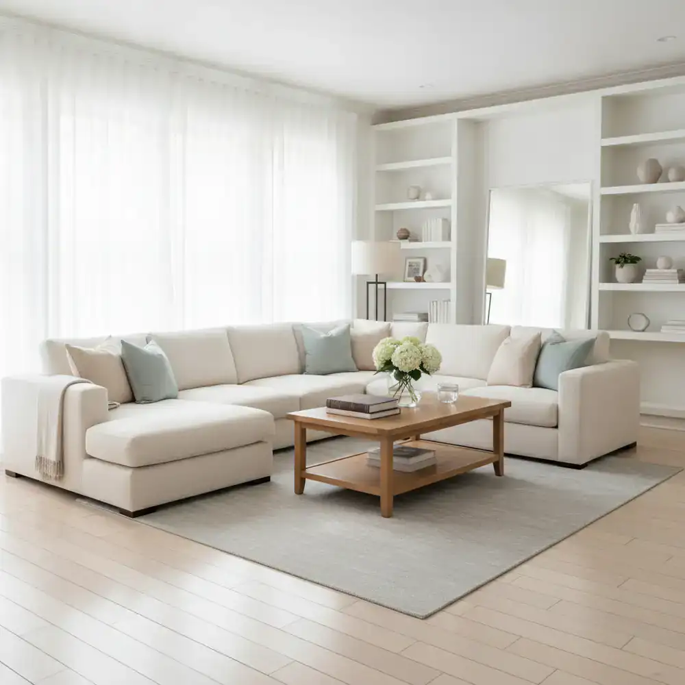 Bright and pristine living room freshly cleaned