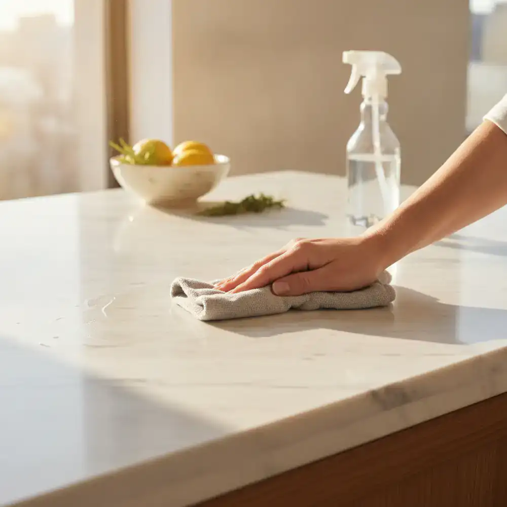 Cleaning a marble kitchen counter