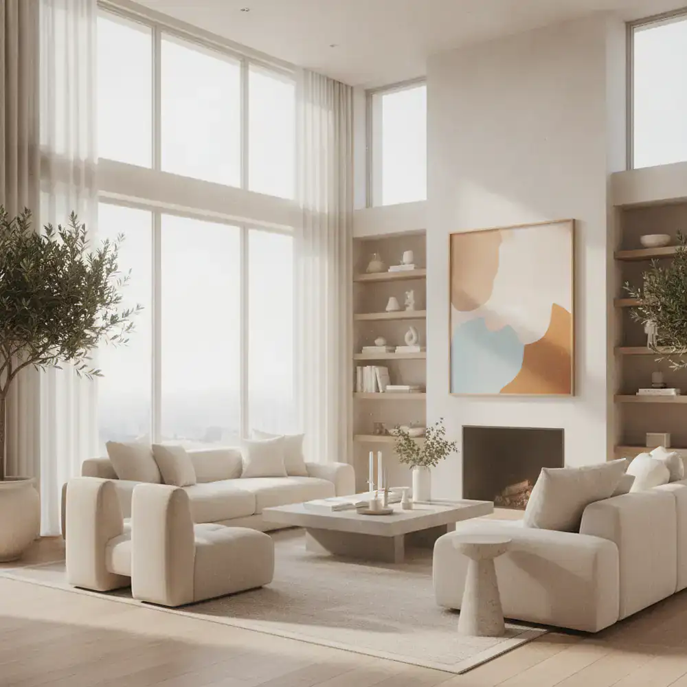 A professionally cleaned, sunlit modern living room